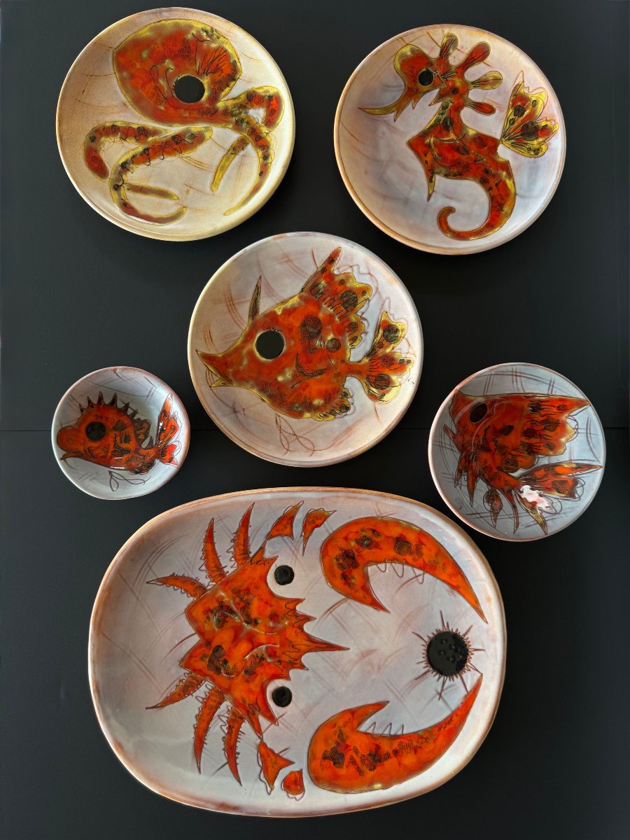 Glazed Earthenware Fish Serving Set – Monique Brunner – Vallauris