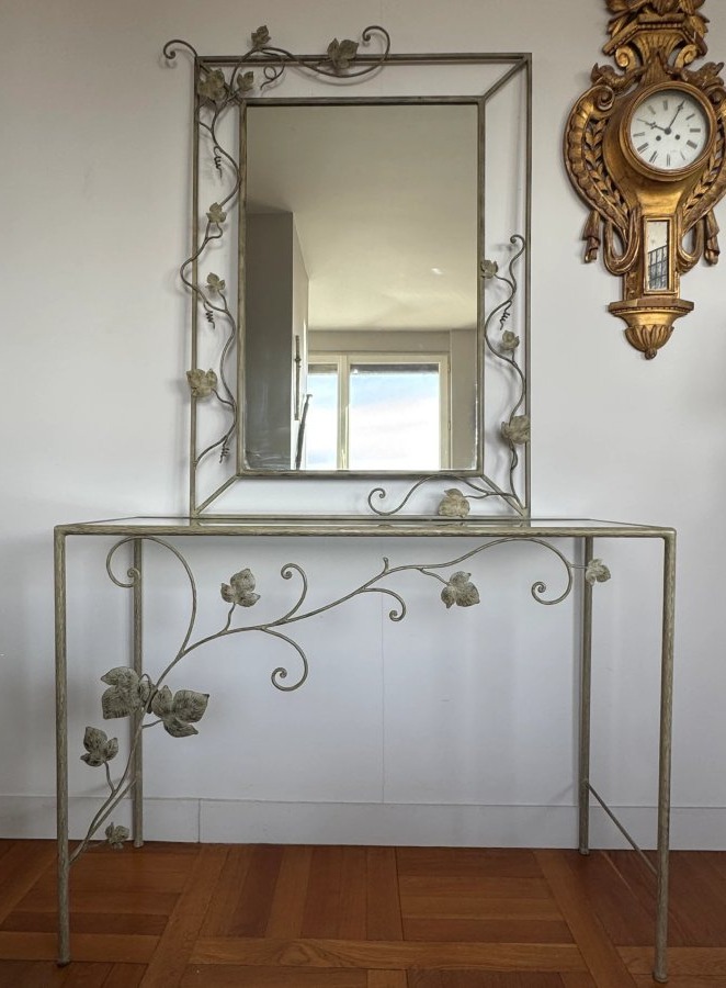 Console avec miroir en fer forgé
