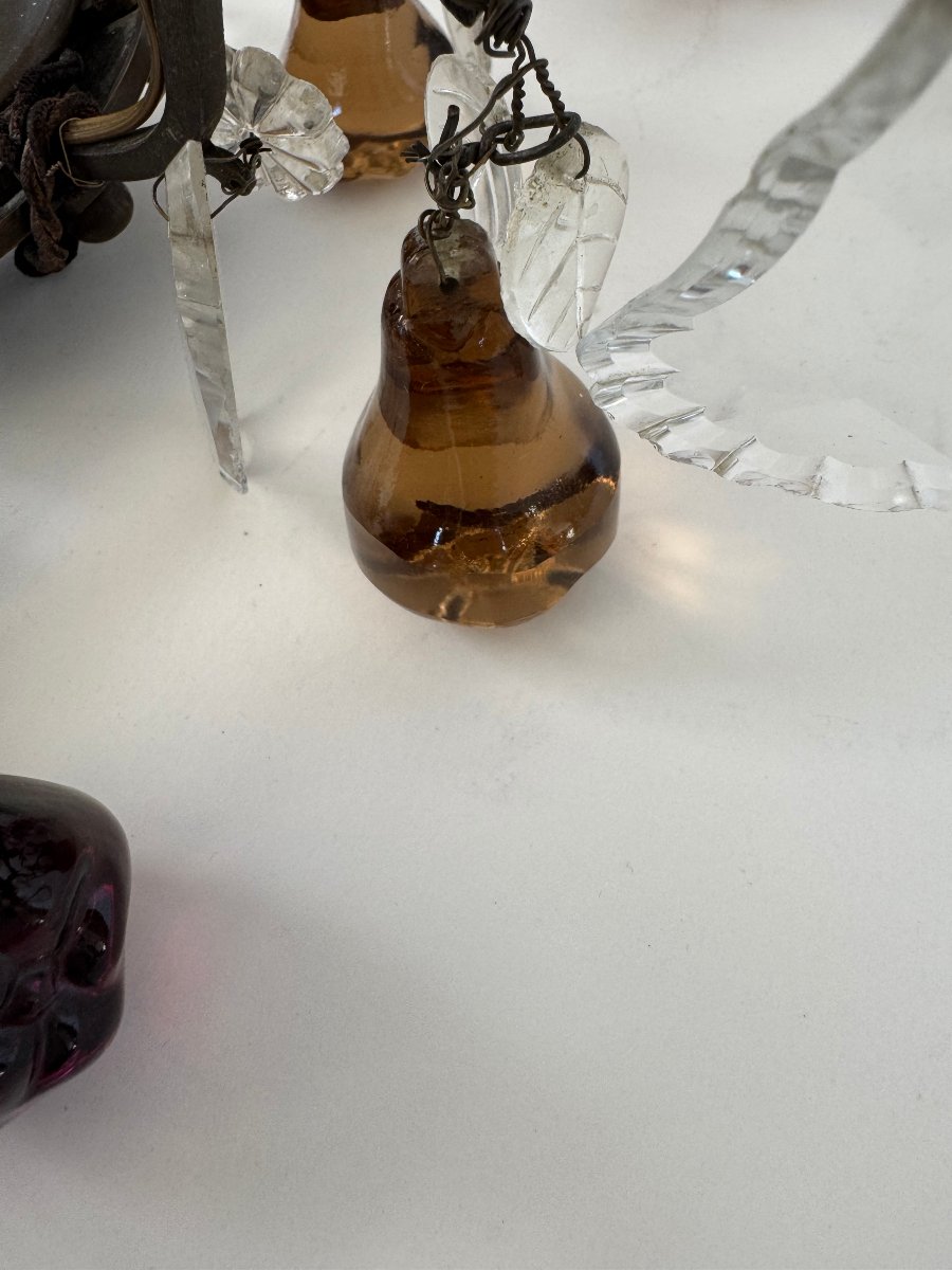 Dark Bronze Chandelier With Glass Tassels And Fruit Ornaments-photo-2
