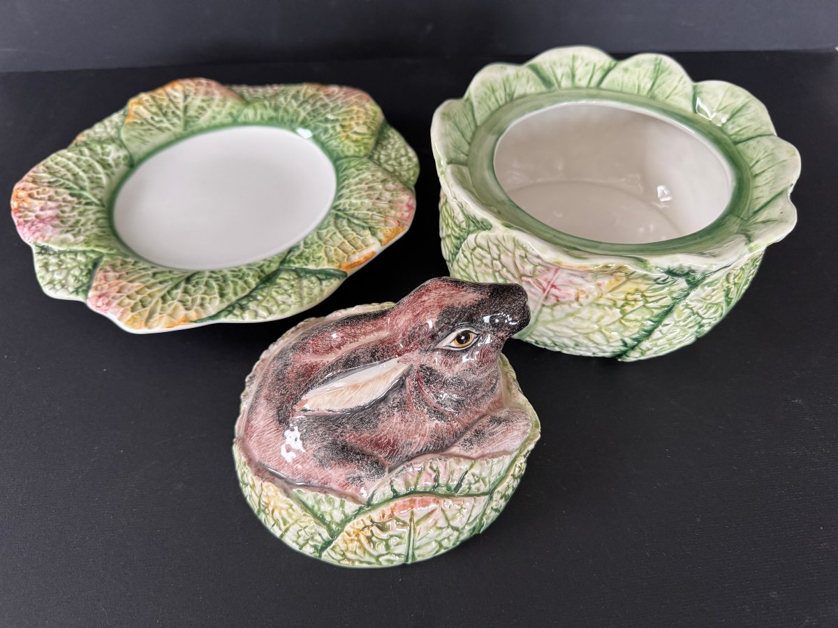 Animal-themed Cabbage-shaped Soup Tureen Made Of Glazed Earthenware-photo-2