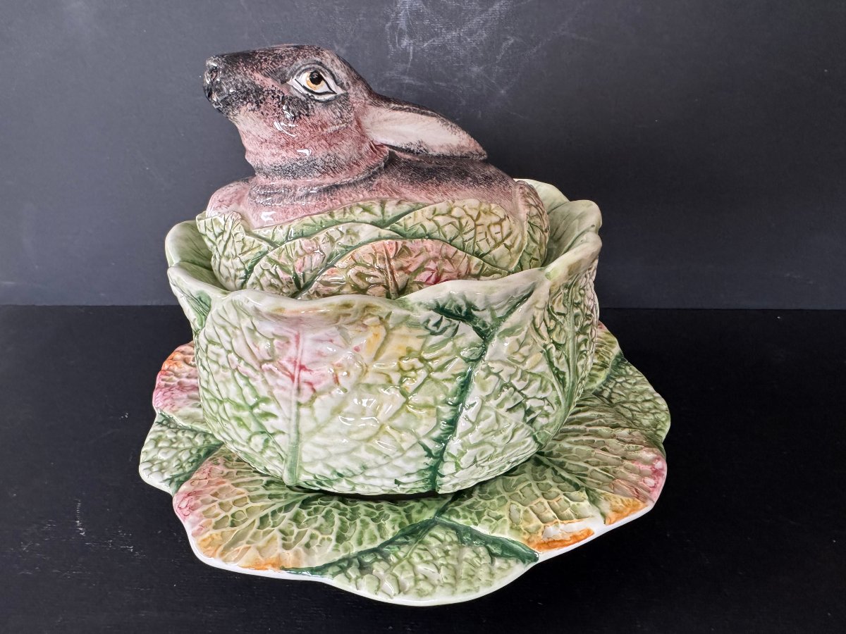 Animal-themed Cabbage-shaped Soup Tureen Made Of Glazed Earthenware-photo-3