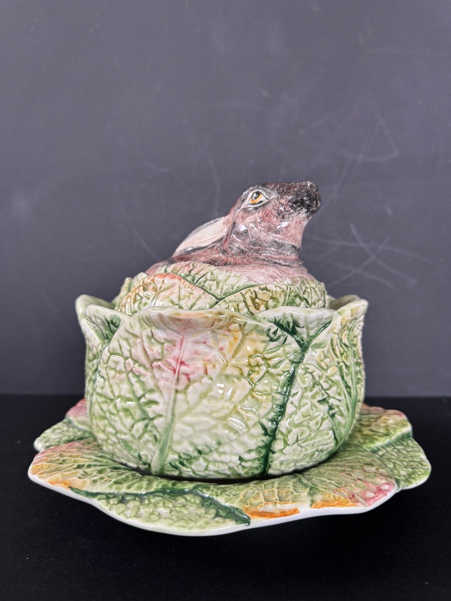 Animal-themed Cabbage-shaped Soup Tureen Made Of Glazed Earthenware-photo-4