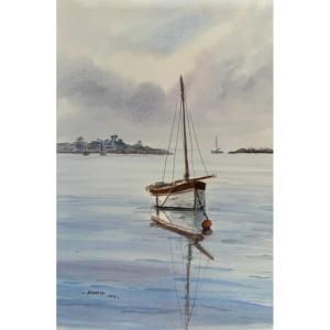 Watercolor, Sloop At Anchor