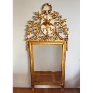 Large Lacquered, Stuccoed And Gilded Wood Mirror - Late 18th Century