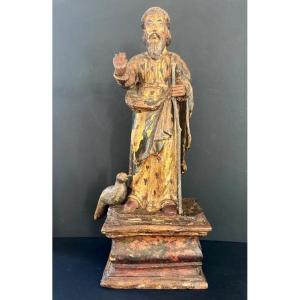 Carved And Polychrome Wooden Saint Joseph - 18th Century