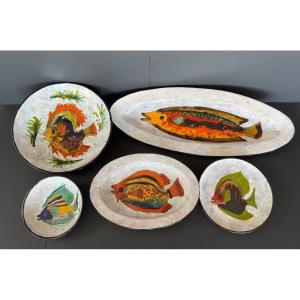 Glazed Ceramic Fish Set – Le Brescon – Vallauris