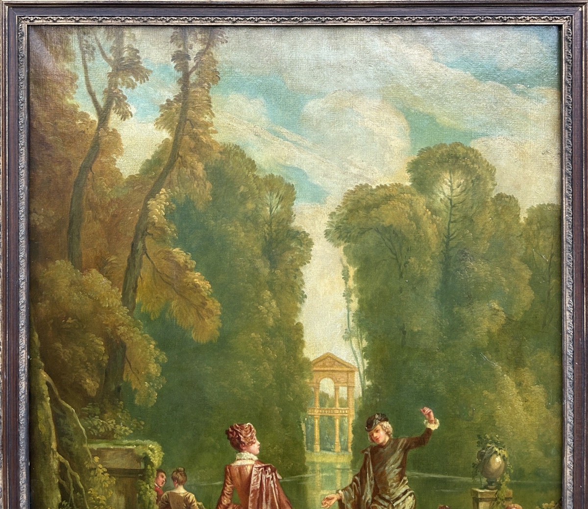   Grande scène galante antique du XIXe siècle, huile sur toile originale-photo-4