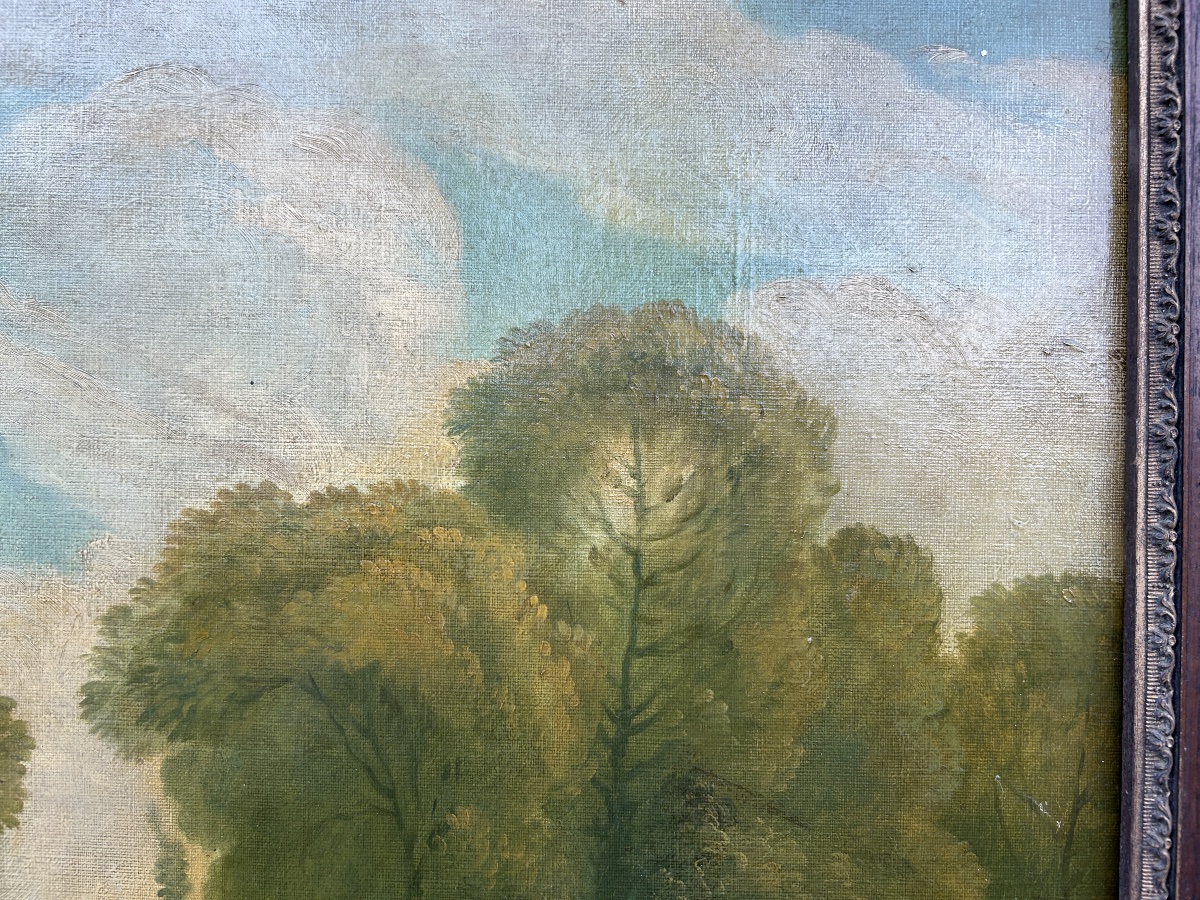   Grande scène galante antique du XIXe siècle, huile sur toile originale-photo-4