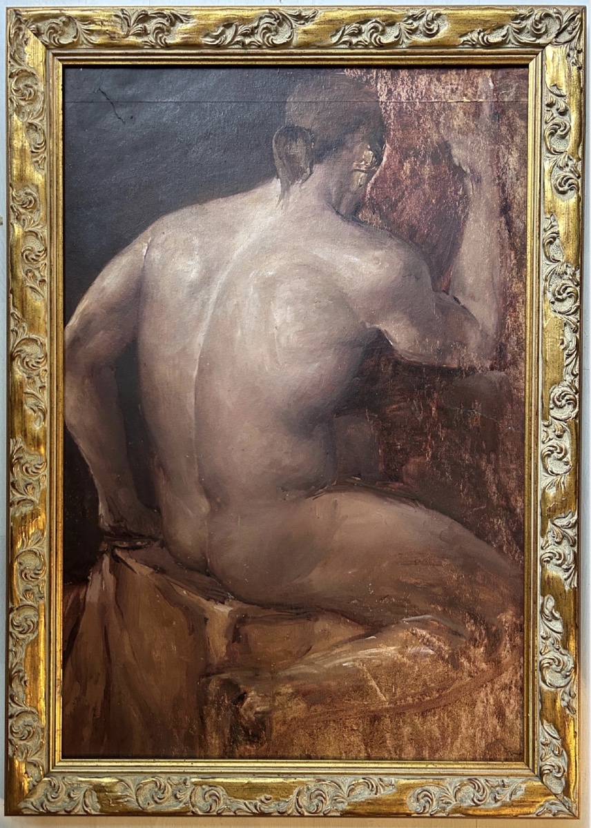 Male Nude In Oil, Torso Viewed From Behind, 1960s, Framed
