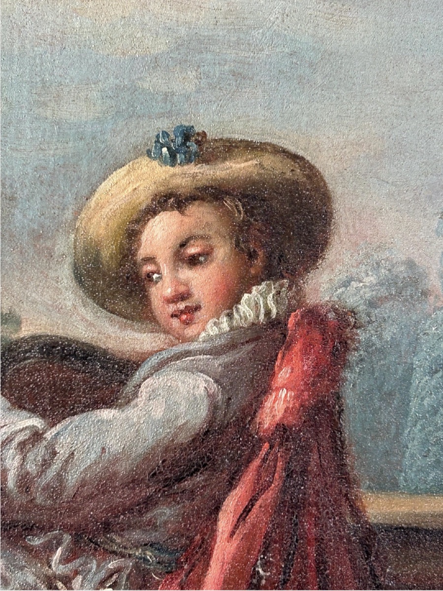  Scène galante, XVIIIe siècle — grande toile originale à l’huile-photo-1