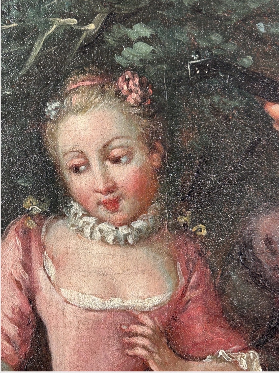  Scène galante, XVIIIe siècle — grande toile originale à l’huile-photo-2