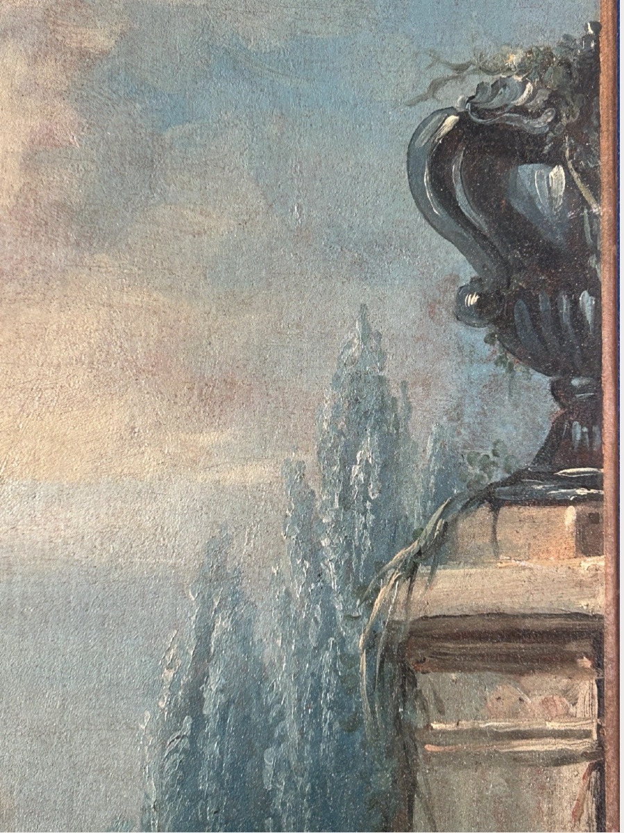 Scène galante, XVIIIe siècle — grande toile originale à l’huile-photo-4