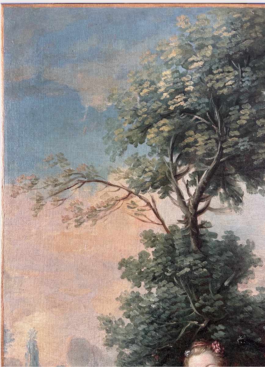  Scène galante, XVIIIe siècle — grande toile originale à l’huile-photo-5