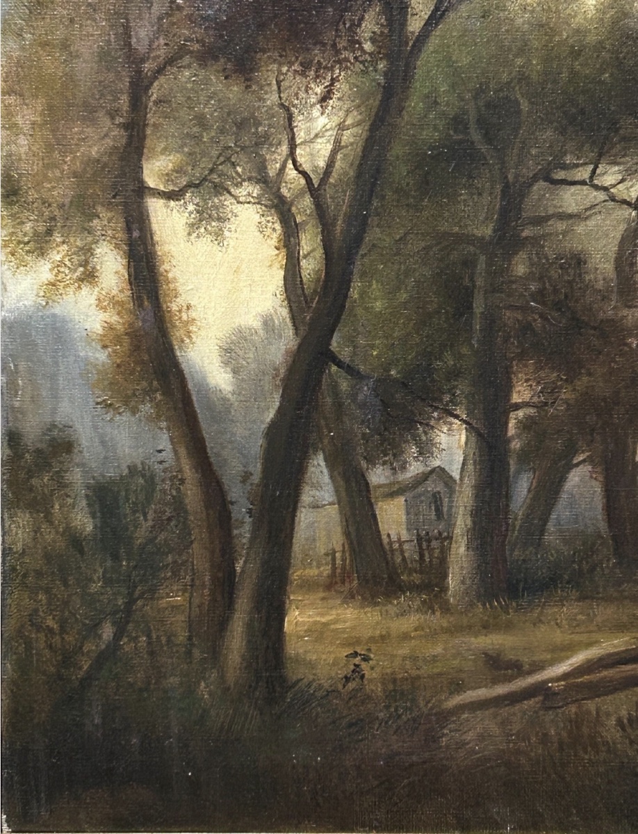 Tableau ancien à l'huile sur toile, « Paysage forestier avec un chasseur », XIXe siècle, encadr-photo-3