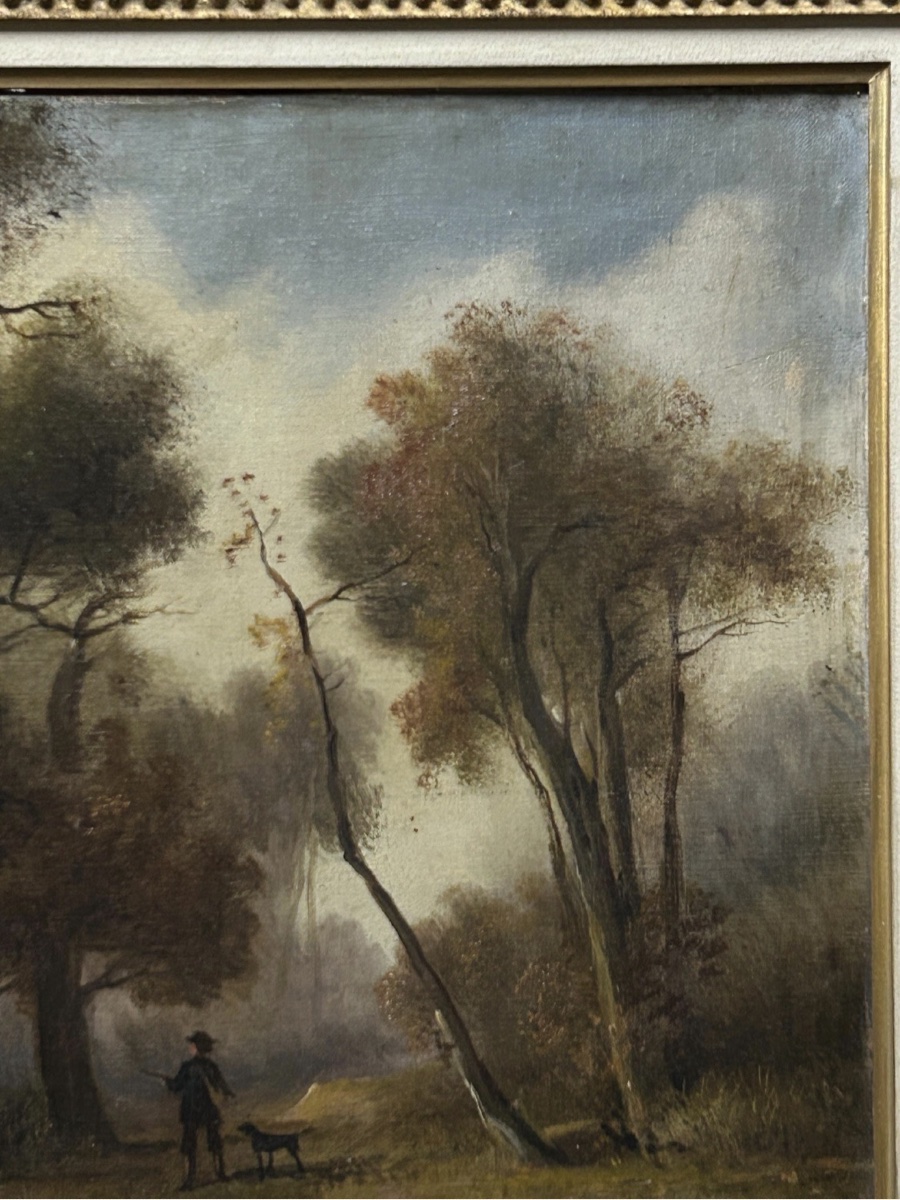 Tableau ancien à l'huile sur toile, « Paysage forestier avec un chasseur », XIXe siècle, encadr-photo-4