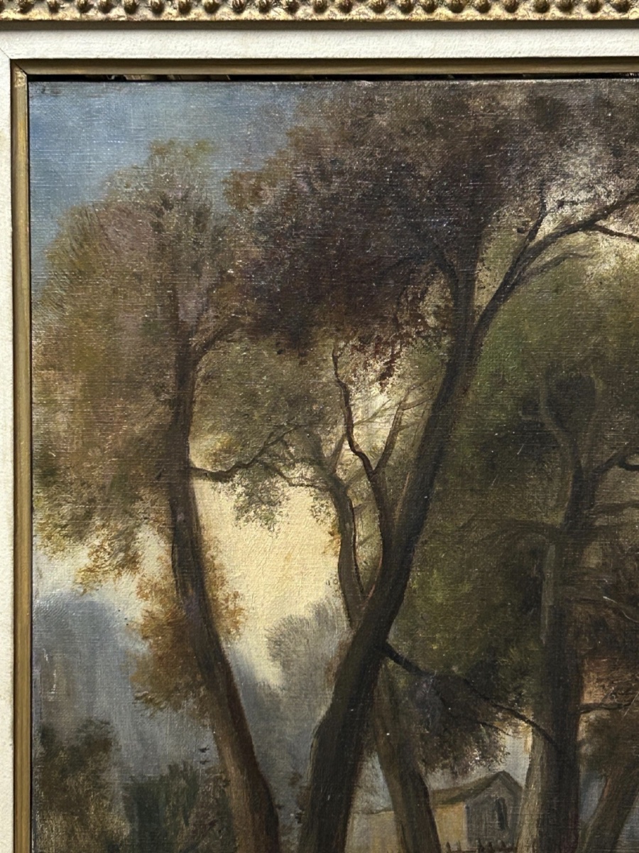 Tableau ancien à l'huile sur toile, « Paysage forestier avec un chasseur », XIXe siècle, encadr-photo-5