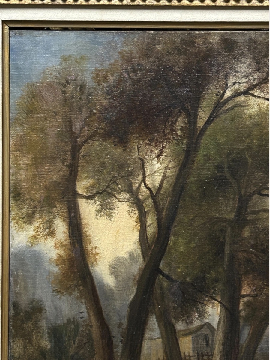 Tableau ancien à l'huile sur toile, « Paysage forestier avec un chasseur », XIXe siècle, encadr-photo-7