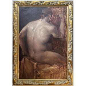 Male Nude In Oil, Torso Viewed From Behind, 1960s, Framed