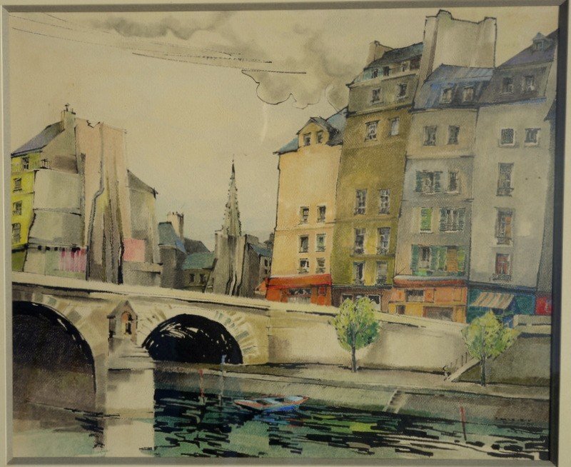 "PARIS " Aquarelle de Pierre Jean LETAUDY vers 1950-photo-1