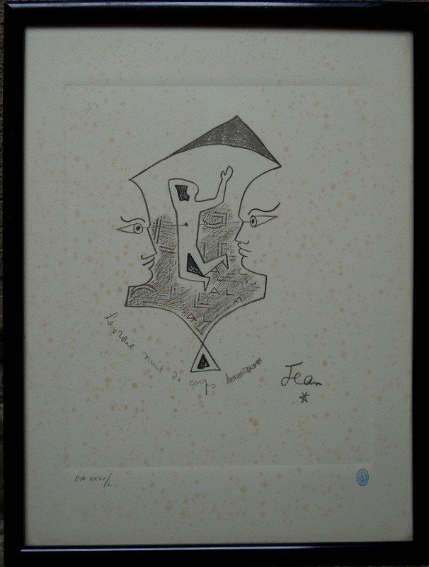 "the True Body Night" Lithograph By Jean Cocteau-photo-2