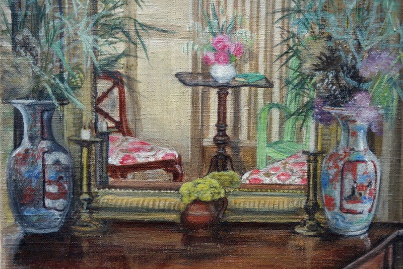 "interior With Chinese Vases" By Mlsimeon Circa 1950/60-photo-3