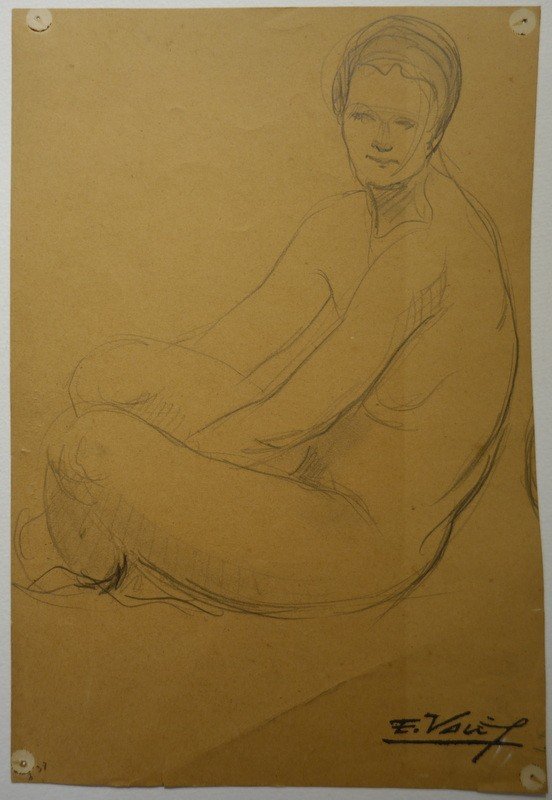 "FEMME ASSISE NUE" par Edmond VALES vers 1950/60