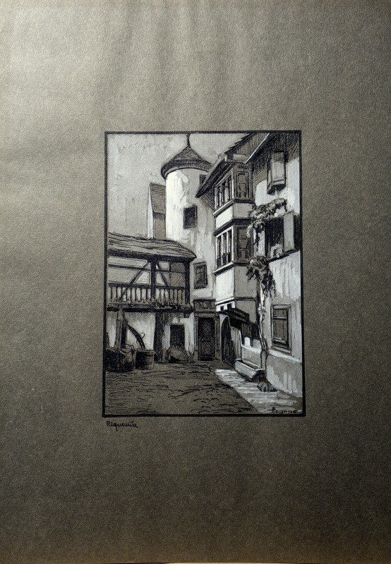 2 Dessins de "RIQUEWIHR" par F.TEYNAC ..ALSACE vers 1940-photo-2