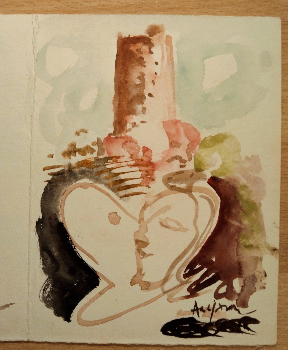 "Carte de Voeux 1962 " ... Aquarelle de Jean AUJAME -photo-2