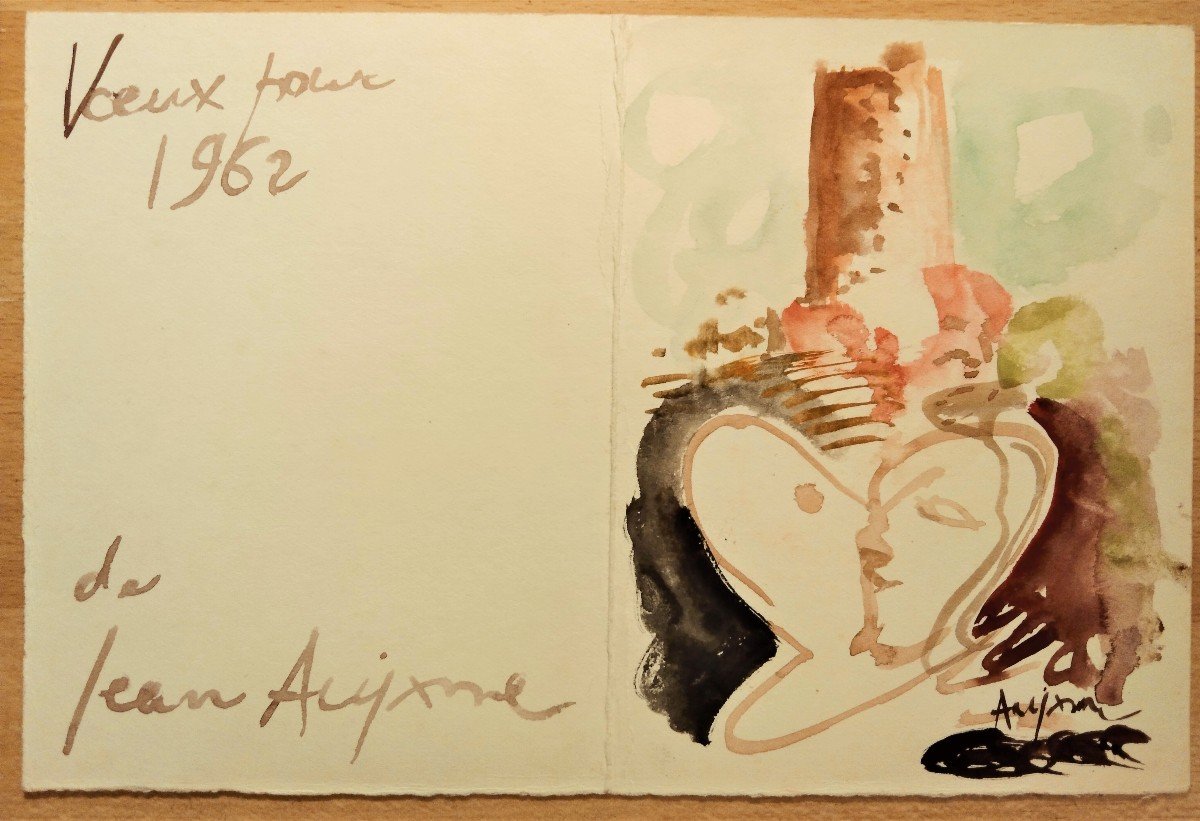 "Carte de Voeux 1962 " ... Aquarelle de Jean AUJAME 