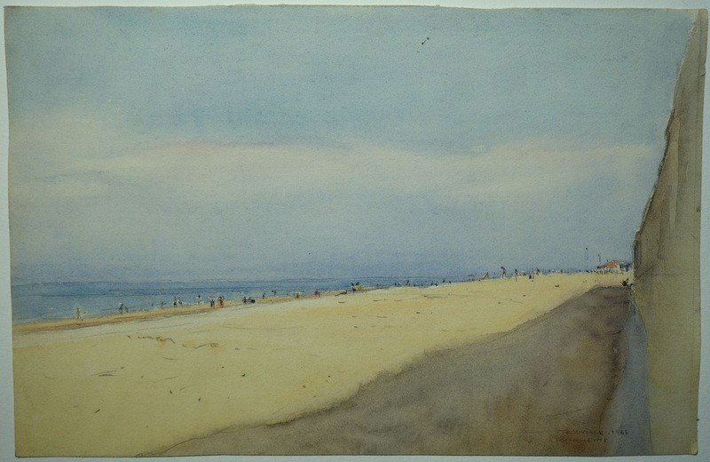 "trouville La Plage" Watercolor By Pierre Monneins ... 1966