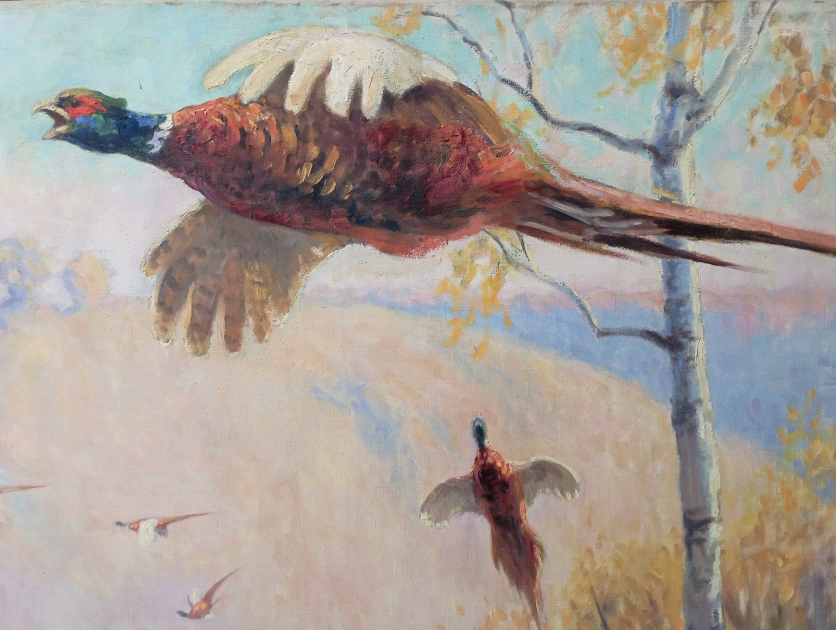 "flight Of Pheasants" By Alfred Andrieux Around 1930/35-photo-4