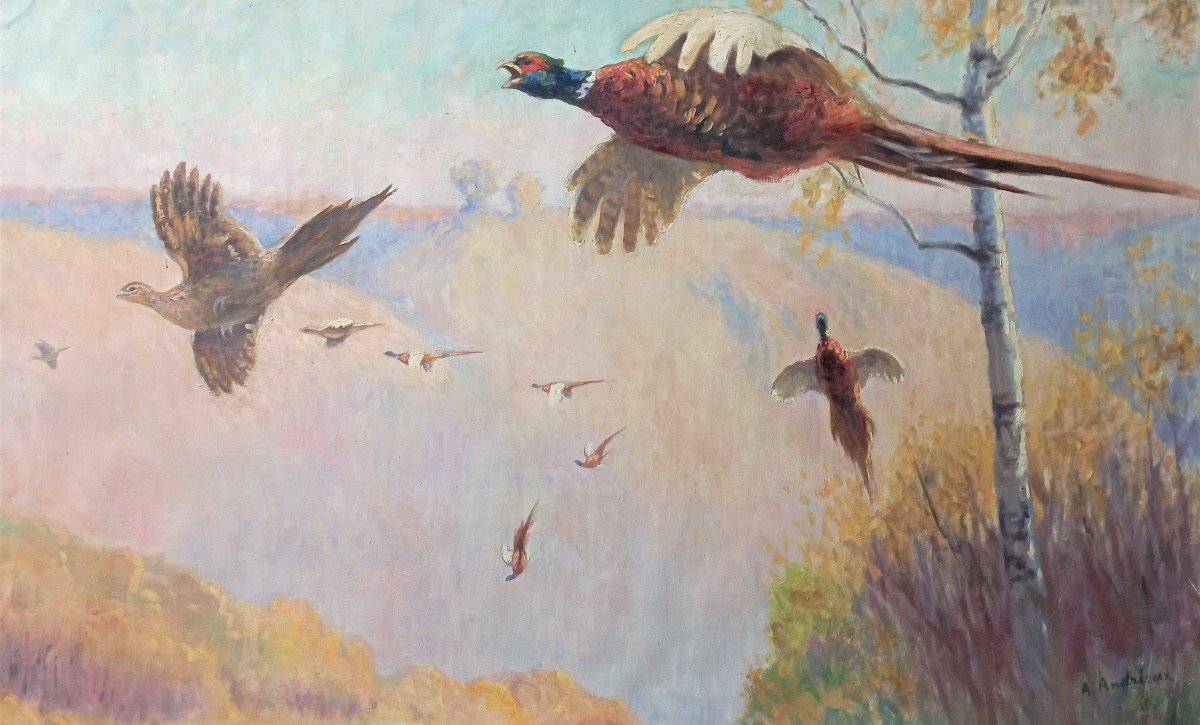 "flight Of Pheasants" By Alfred Andrieux Around 1930/35