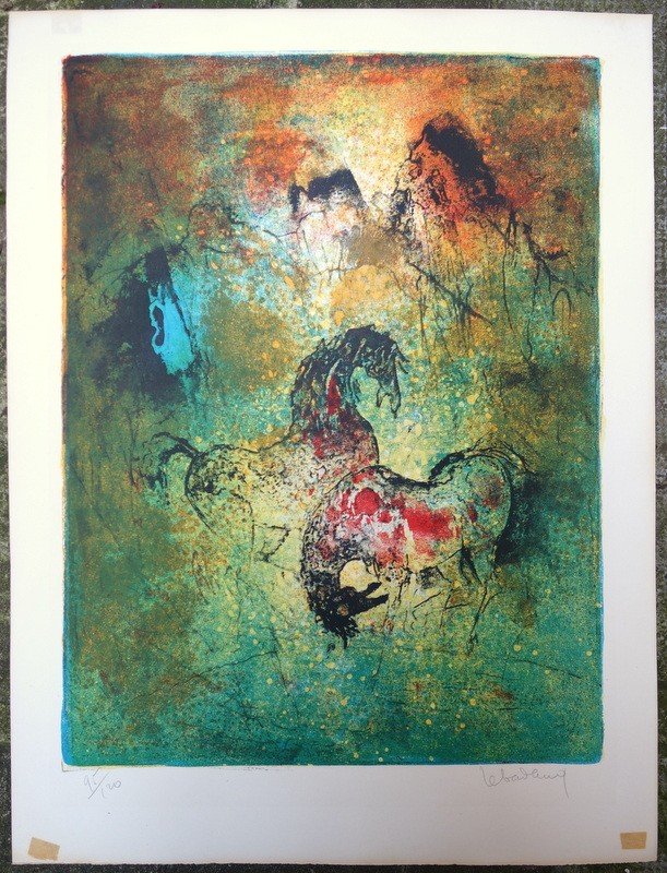 "CHEVAUX " Lithographie  par LEBADANG vers 1970