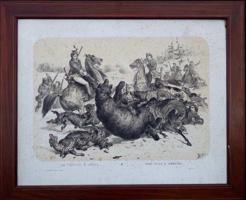 Lot de 4 "CHASSES d'ANIMAUX " par Albert ADAM vers 1860/70-photo-2