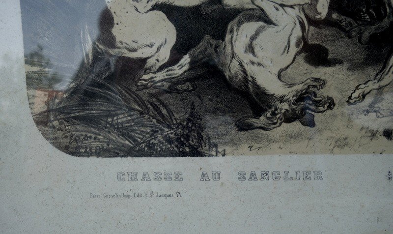 Lot de 4 "CHASSES d'ANIMAUX " par Albert ADAM vers 1860/70-photo-1