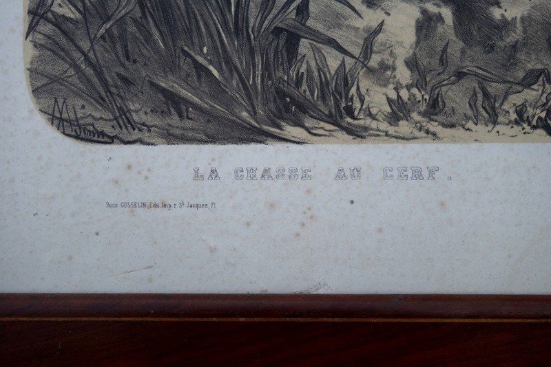 Lot de 4 "CHASSES d'ANIMAUX " par Albert ADAM vers 1860/70-photo-6