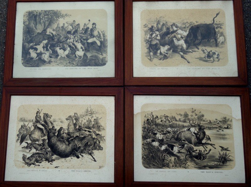 Lot de 4 "CHASSES d'ANIMAUX " par Albert ADAM vers 1860/70