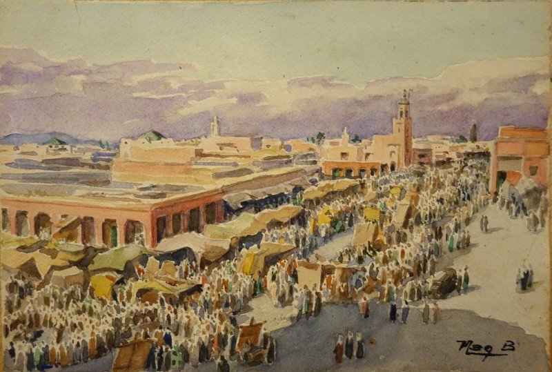 "central Rabat Market" By B. Magenthies Morocco ...1930