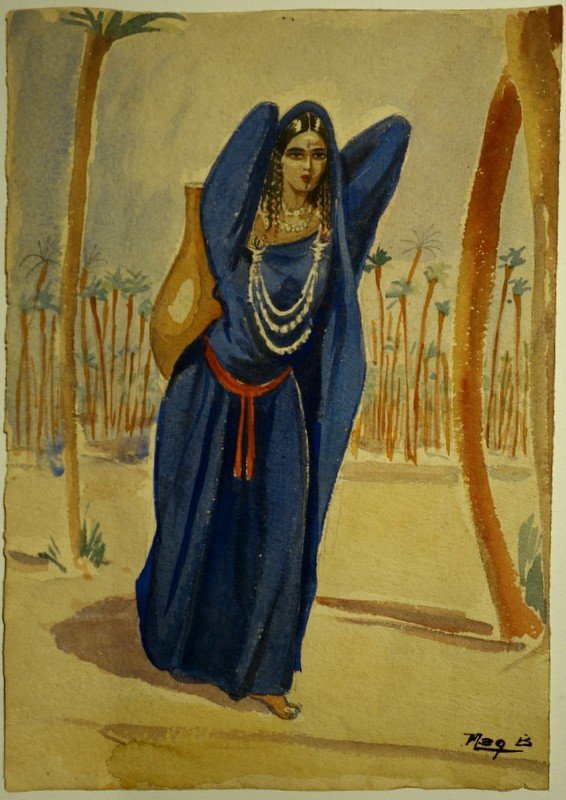 "La PORTEUSE d'Eau MAROCAINE" par B.MAGENTHIES..MAROC 1930
