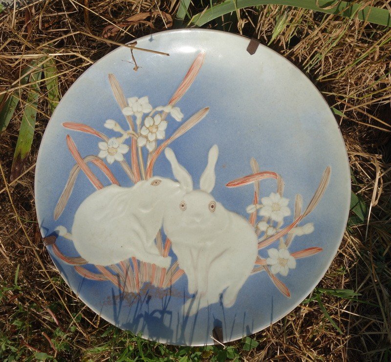 Large Dish "japanese Rabbits"...porcelain...japan 19th Century-photo-2