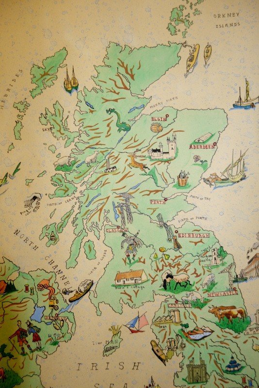 "united Kingdom" Original Map, Ink And Watercolour...1955-photo-2