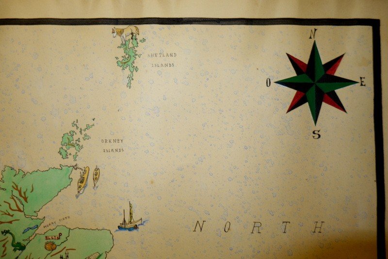 "united Kingdom" Original Map, Ink And Watercolour...1955-photo-3