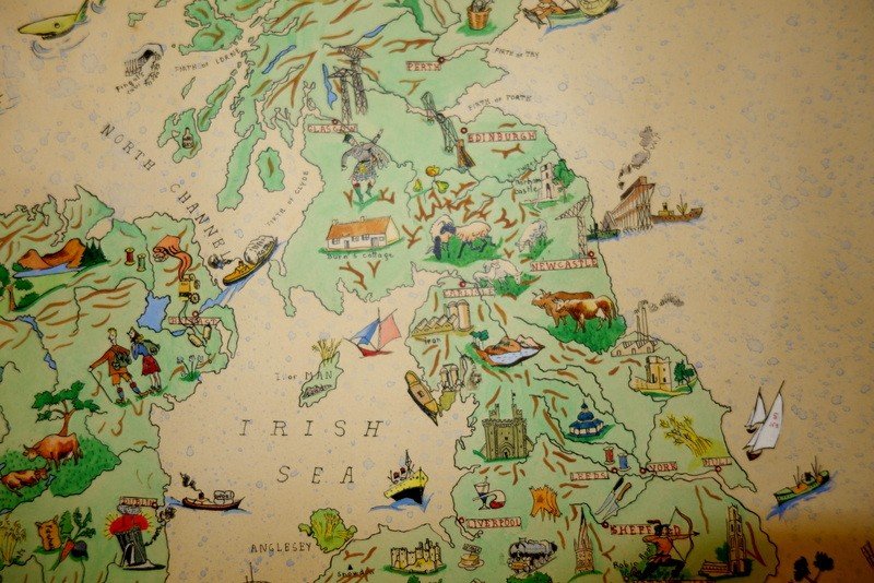 "united Kingdom" Original Map, Ink And Watercolour...1955-photo-4