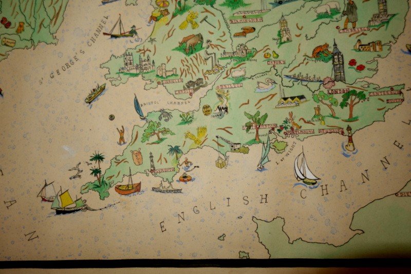 "united Kingdom" Original Map, Ink And Watercolour...1955-photo-4