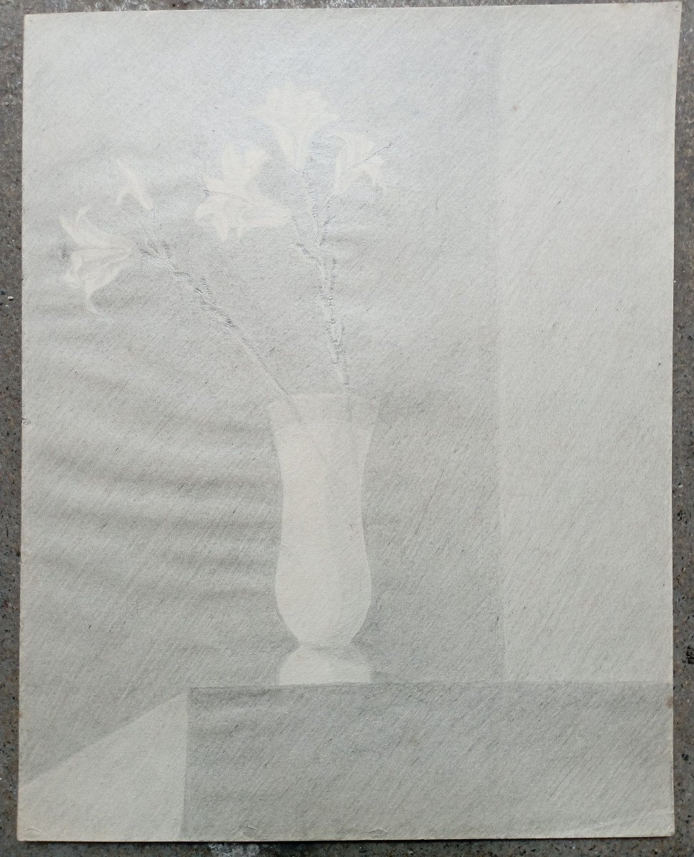 Lot 9 Drawings "still Life, Trees.." Attr M.babet Circa 1950-photo-6