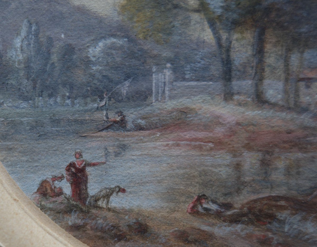 "animated River Edge" Gouache Late 18th / Early 19th-photo-2