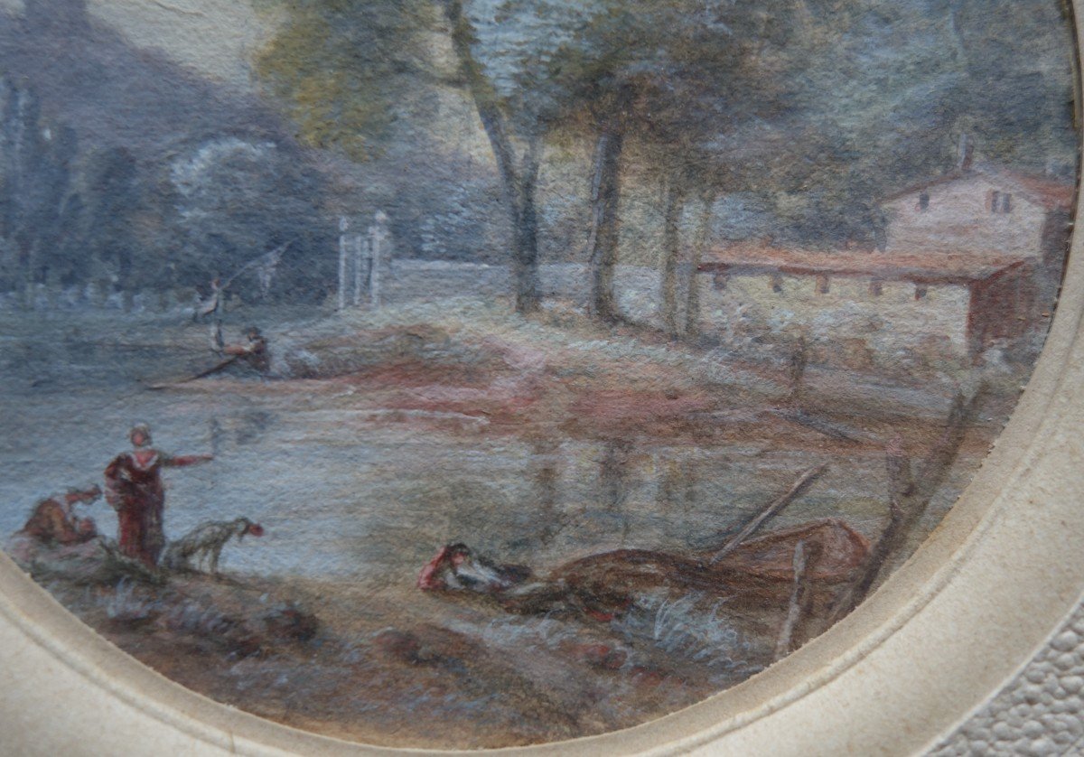"animated River Edge" Gouache Late 18th / Early 19th-photo-3