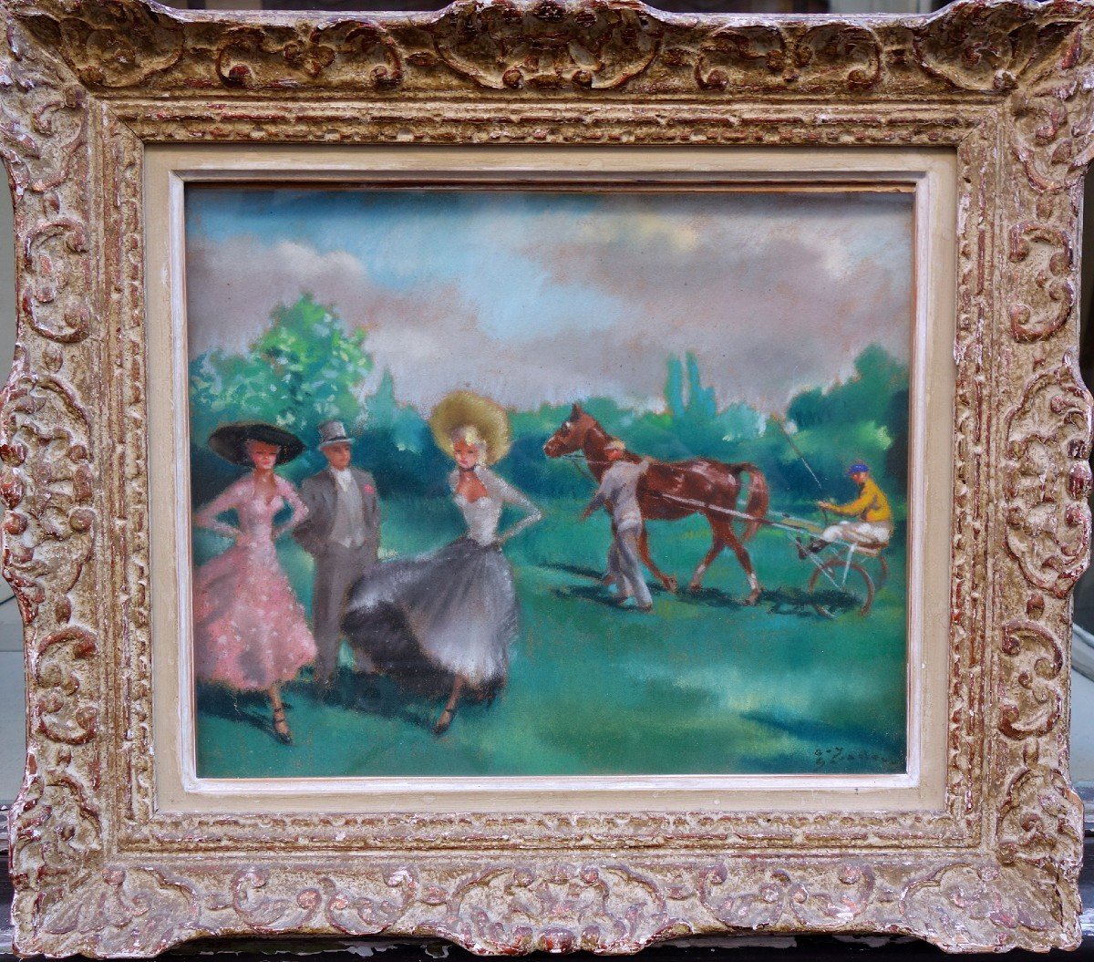 "elegant At The Races" Pastel By Guy Seradour