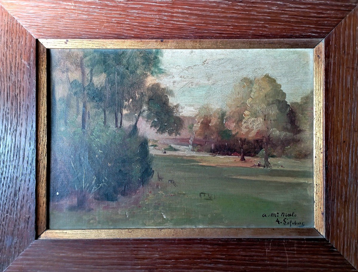 "small Tree Landscape" By A.lefebvre Circa 1900