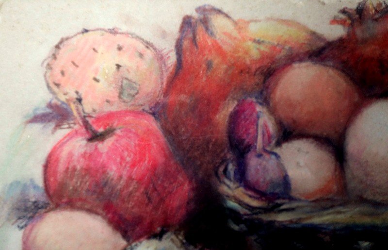 "FRUITS et OEUFS" Pastel par KOEVA-EHLINHER vers 1960/70-photo-3